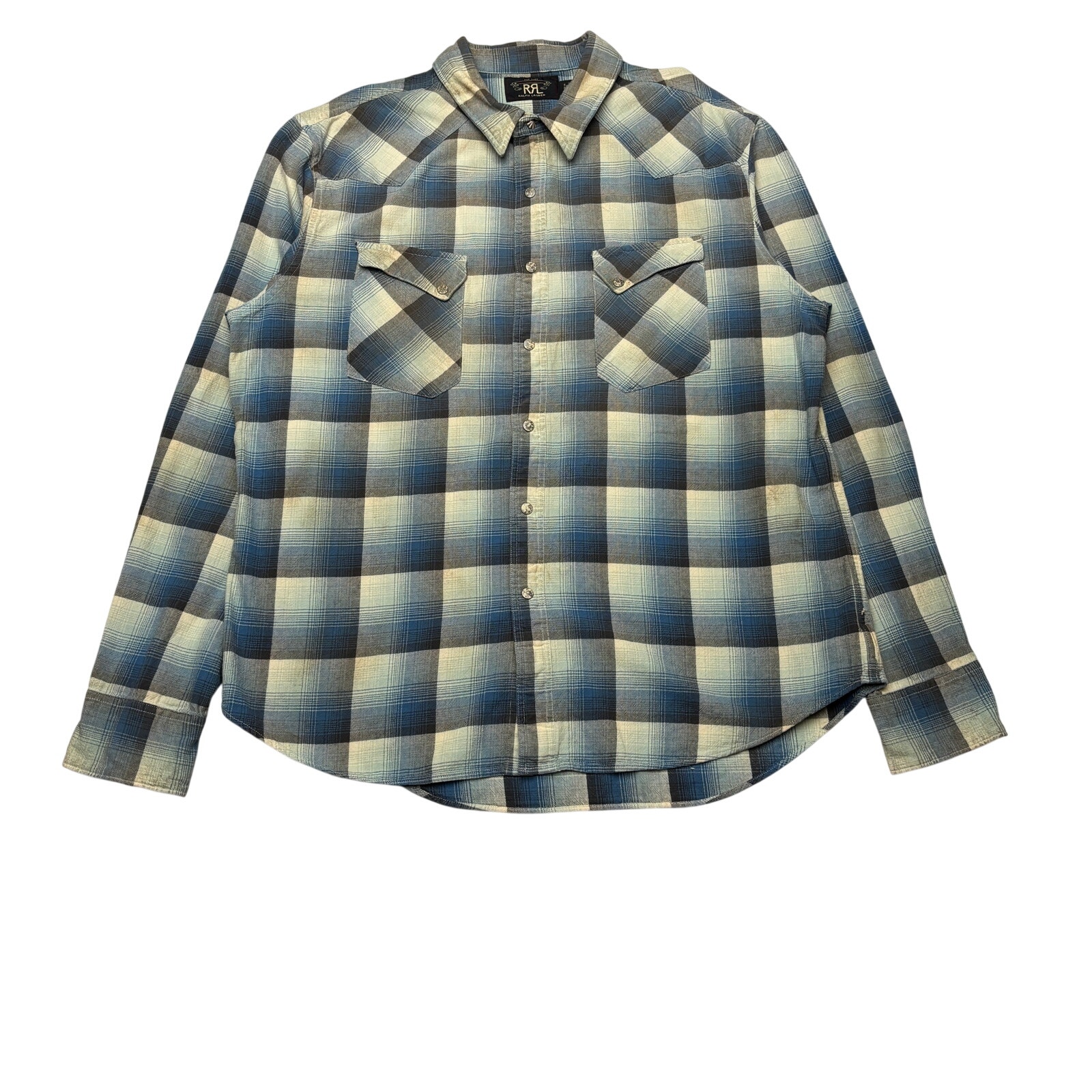 Rrl Ralph Lauren Wrangler Ombre Shadow Plaid Western Shirt Utility Xl Flannel